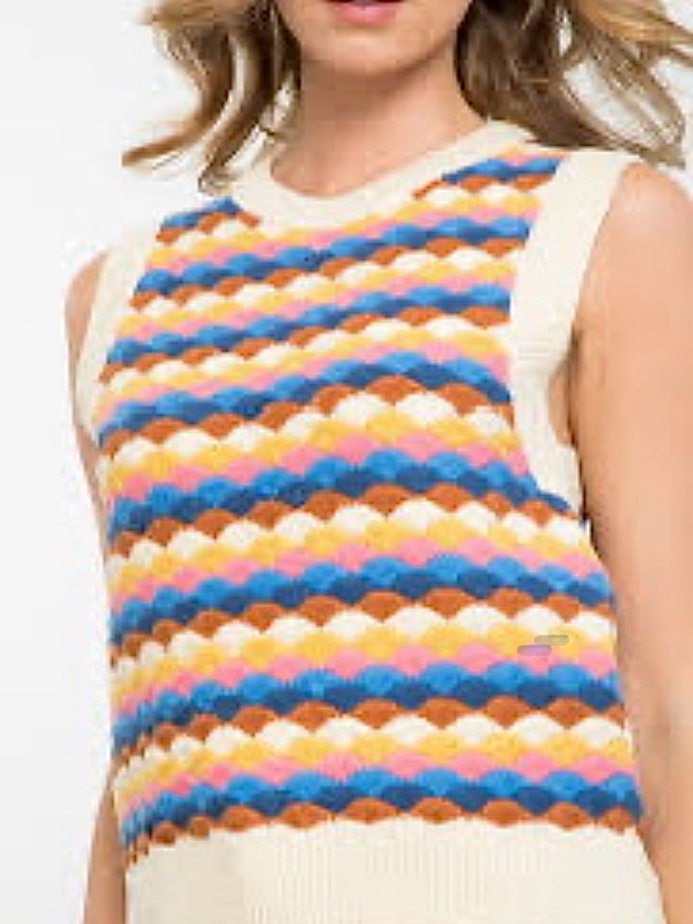 Women’s THML Geometric Multicolor Bright Scalloped Knit Sweater Vest- Retro/BoHo
